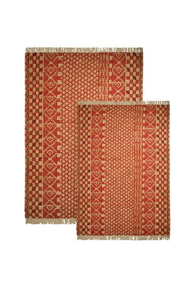 GEOMETRIC PRINT JUTE RUG - Red by Zara