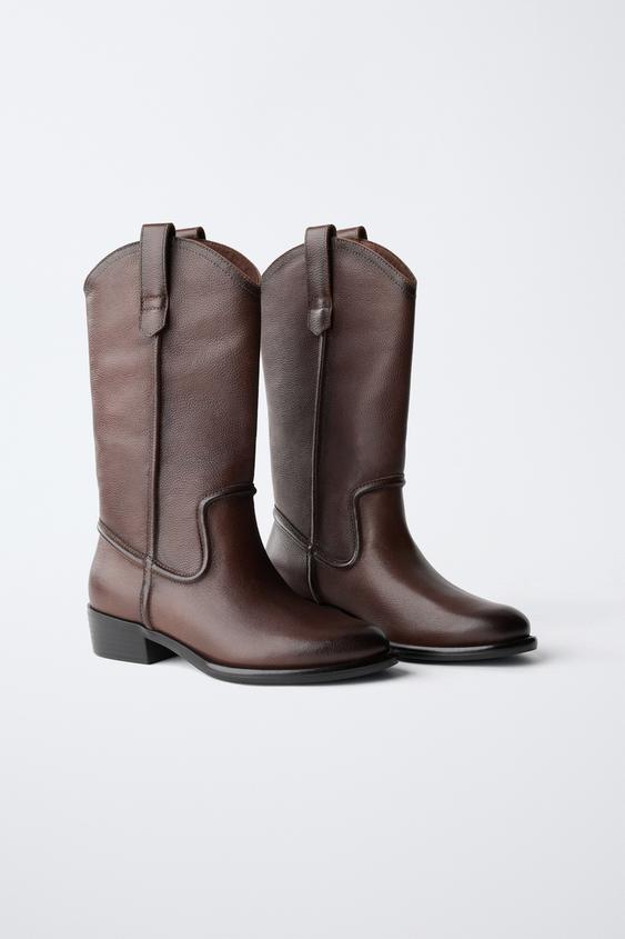 BOTTES COW-BOY CUIR - Marron de Zara - Image 1