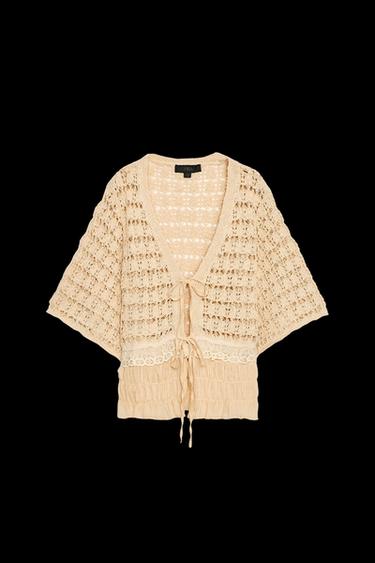 Zara COMBINATION KNIT CARDIGAN - Apricot - Image 0