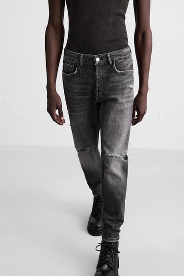 Zara RIPPED SKINNY FIT JEANS - Gray