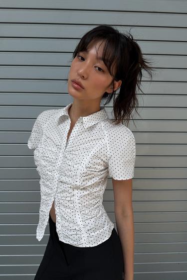 도트 셔링 포플린 셔츠 - Zara 화이트 / 블랙