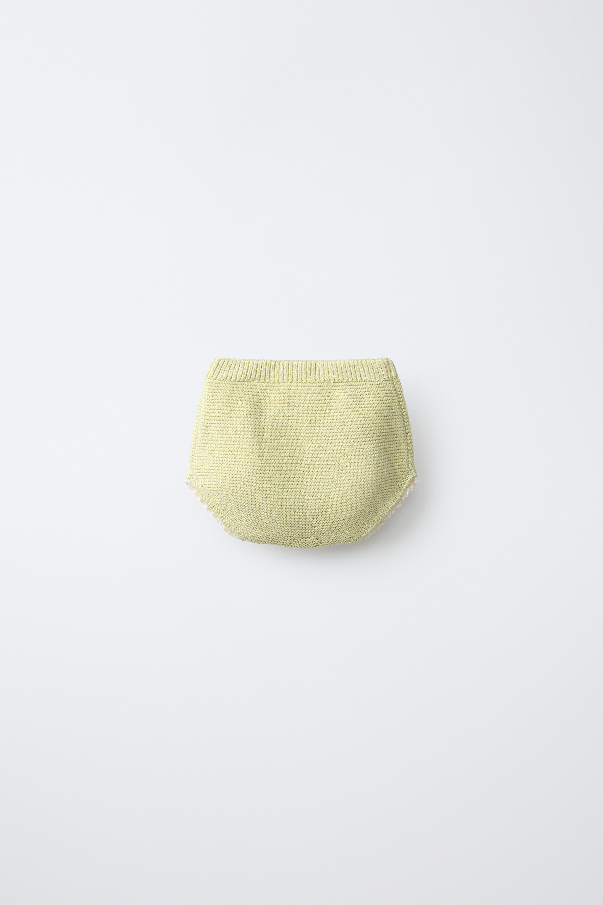 EMBROIDERED FLORAL LACE TRIM KNIT PANTIES — Light green