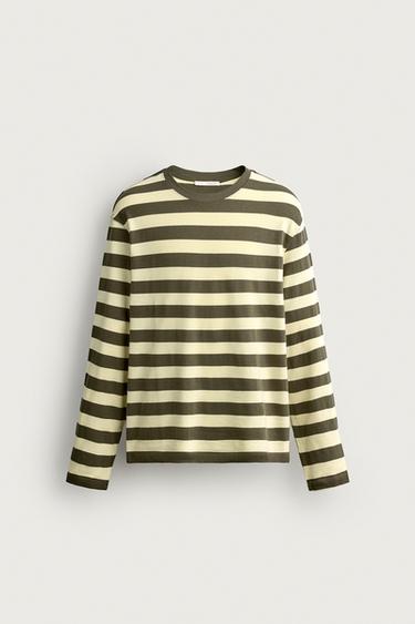 REGULAR FIT STRIPED JACQUARD T-SHIRT - Yellow by Zara