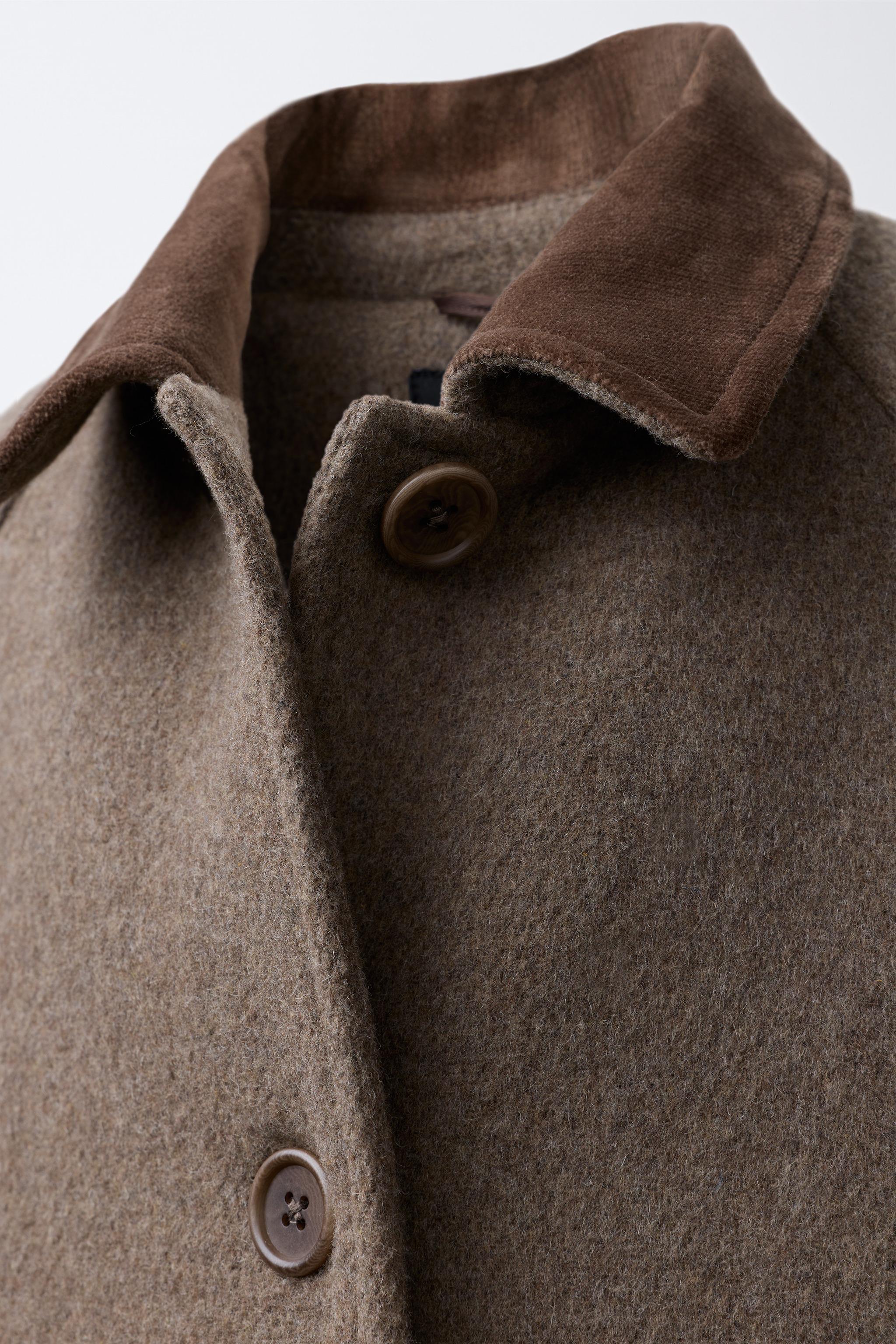 CONTRAST VELVET WOOL BLEND COAT