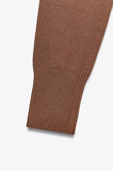 CROPPED KNIT SWEATER WITH SHOULDER PADS - Brown by Zara - Image 6