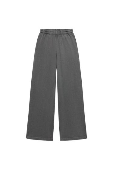WASHED-EFFECT WIDE TROUSERS - Charcoal grey by Zara