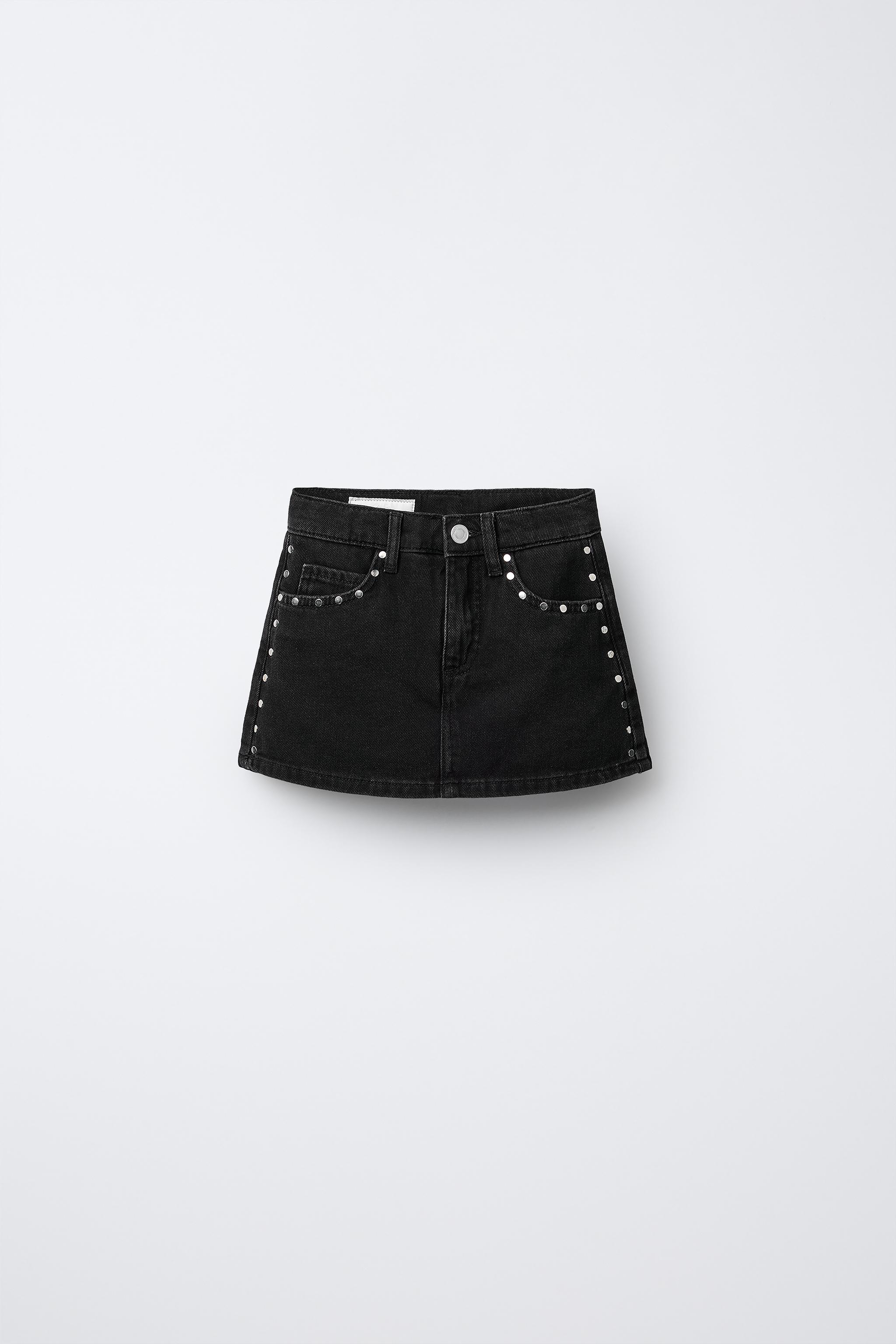 STUDDED DENIM SKORT - Black | ZARA United States