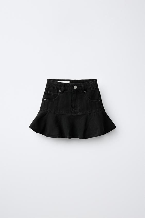 DENIM SKIRT WITH RUFFLES - Black by Zara - Image 0