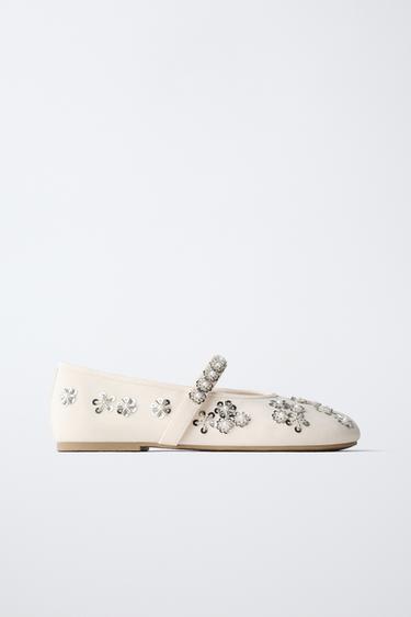 SEQUIN BALLET FLATS - Ecru White by Zara