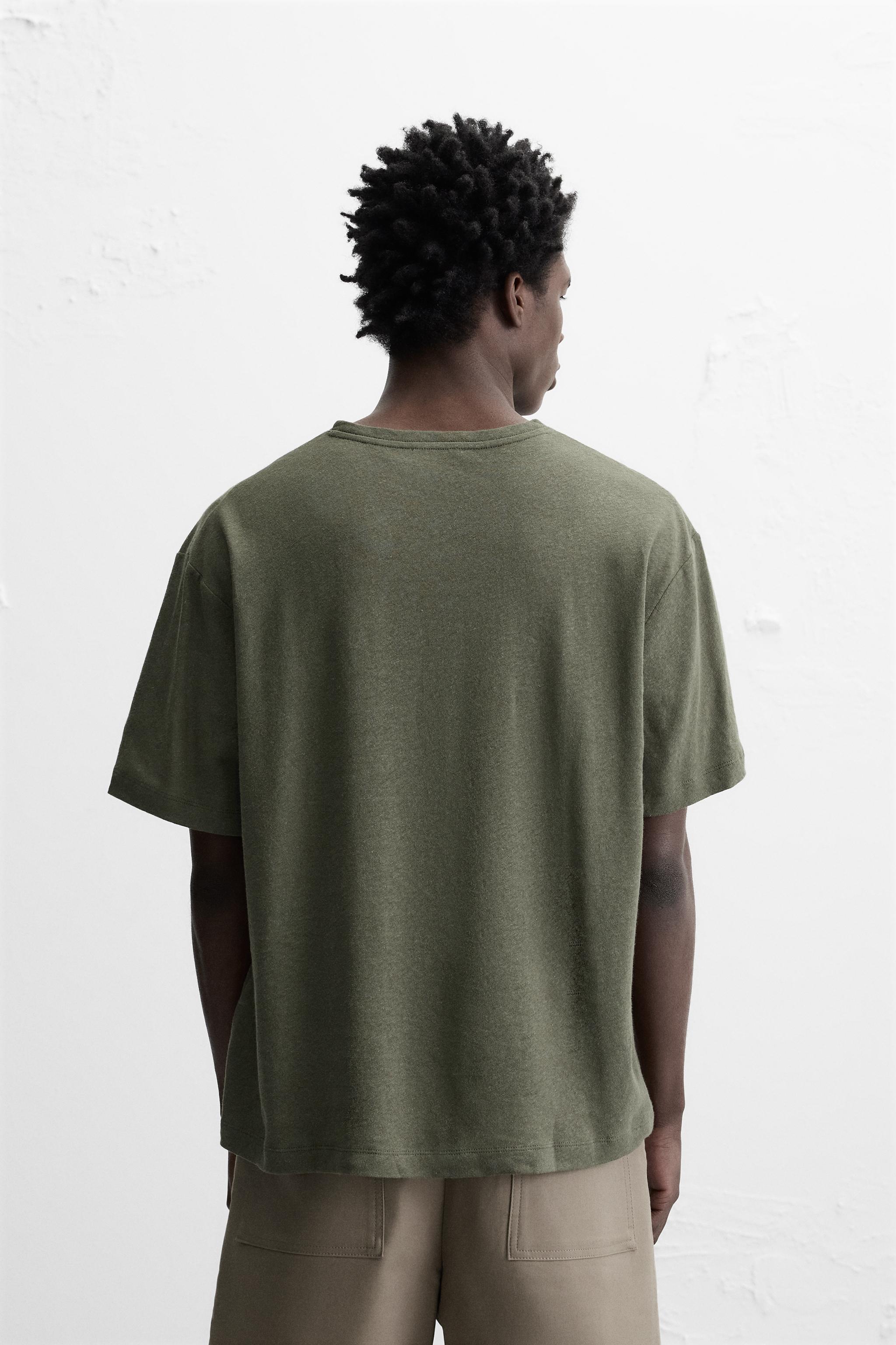 ★ドイツ発*ZARA*新作*リネンコットンTシャツ/BROWN★ リラックスフィット テクスチャー素材Tシャツ - ブラック | ZARA