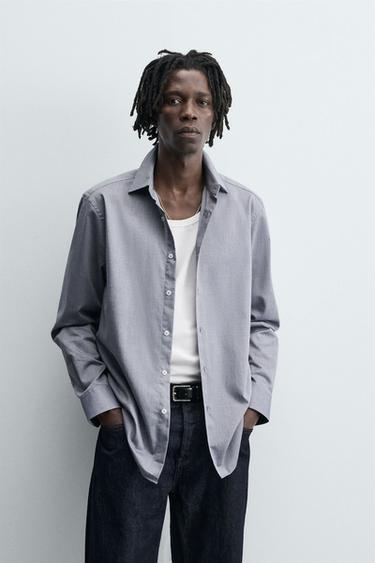 CAMISA SLIM FIT ESTRUTURA - Azul-marinho da Zara