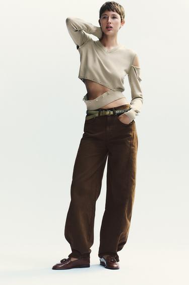 MOCASÍN BORLAS PIEL - Marrón de Zara