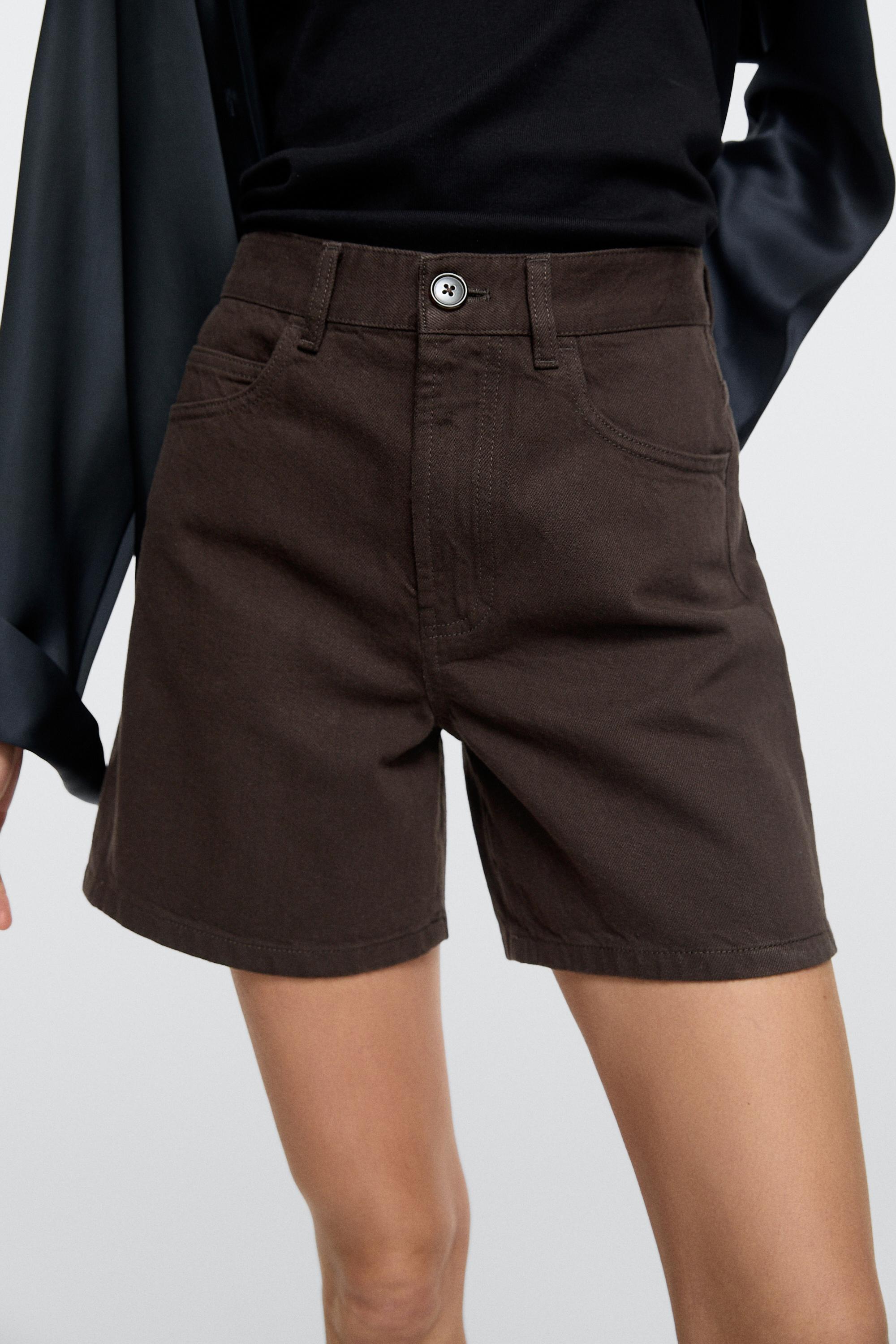 Mid-rise denim shorts