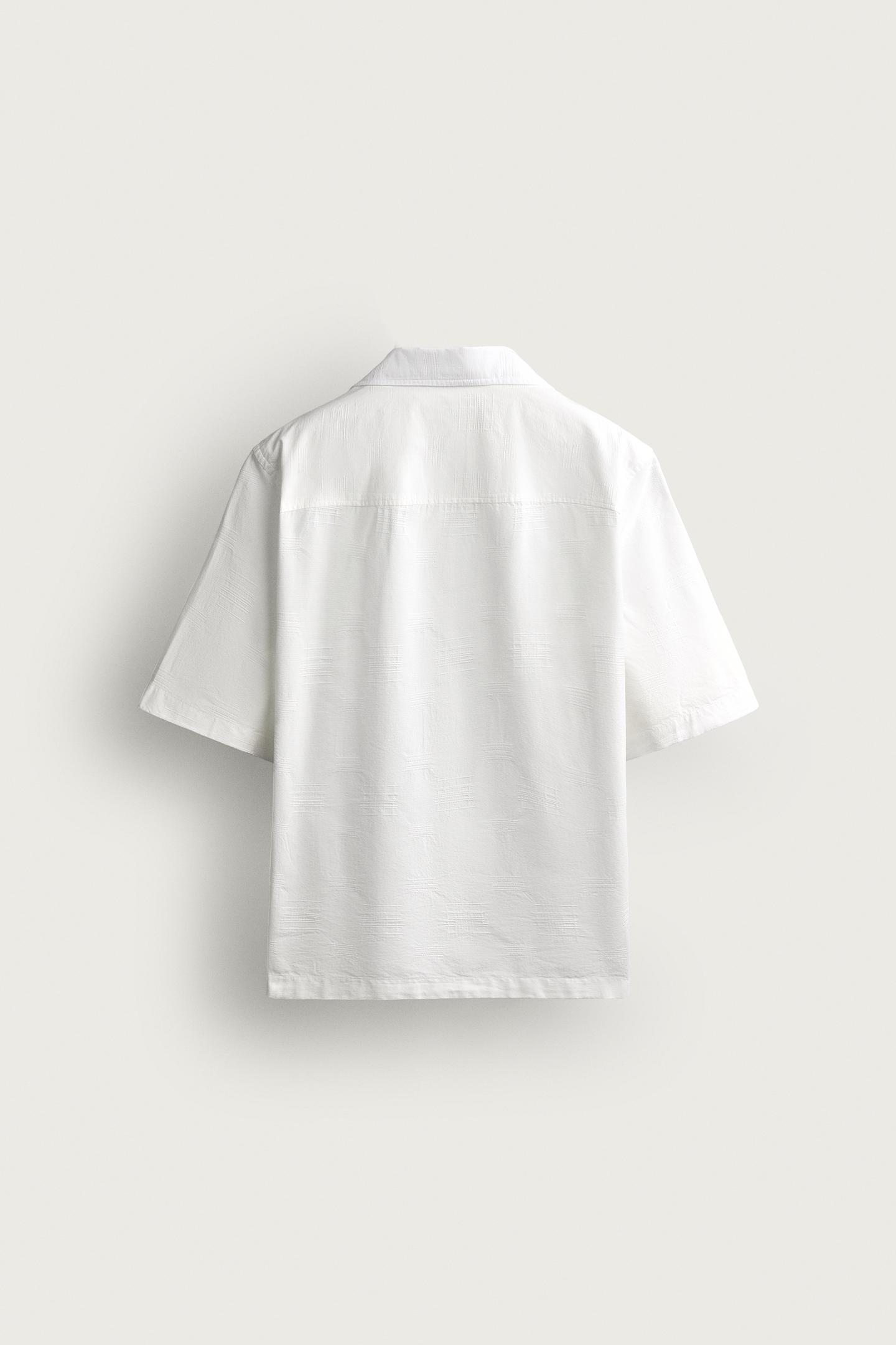 Мужская рубашка Zara Cotton-Viscose Jacquard, цвет: Устричный белый — фото 8