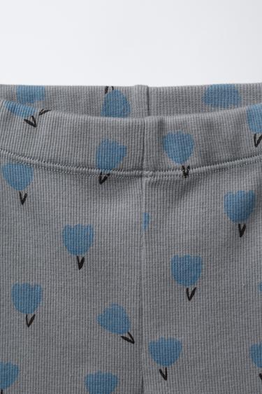 Zara PRINTED RIB SWEATSHIRT AND LEGGING SET - Blue gray