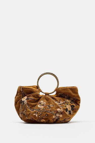 CORDUROY-EFFECT EMBROIDERED BUCKET BAG - Mustard by Zara
