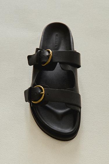 FLACHE LEDERSANDALEN MIT SCHNALLEN - Schwarz von Zara