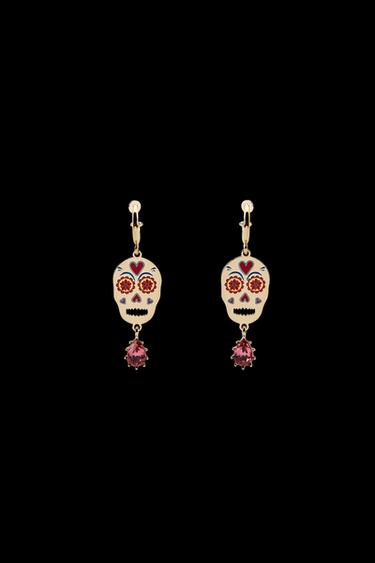 Zara ENAMELED SKULL JEWEL EARRINGS - Golden - Image 0