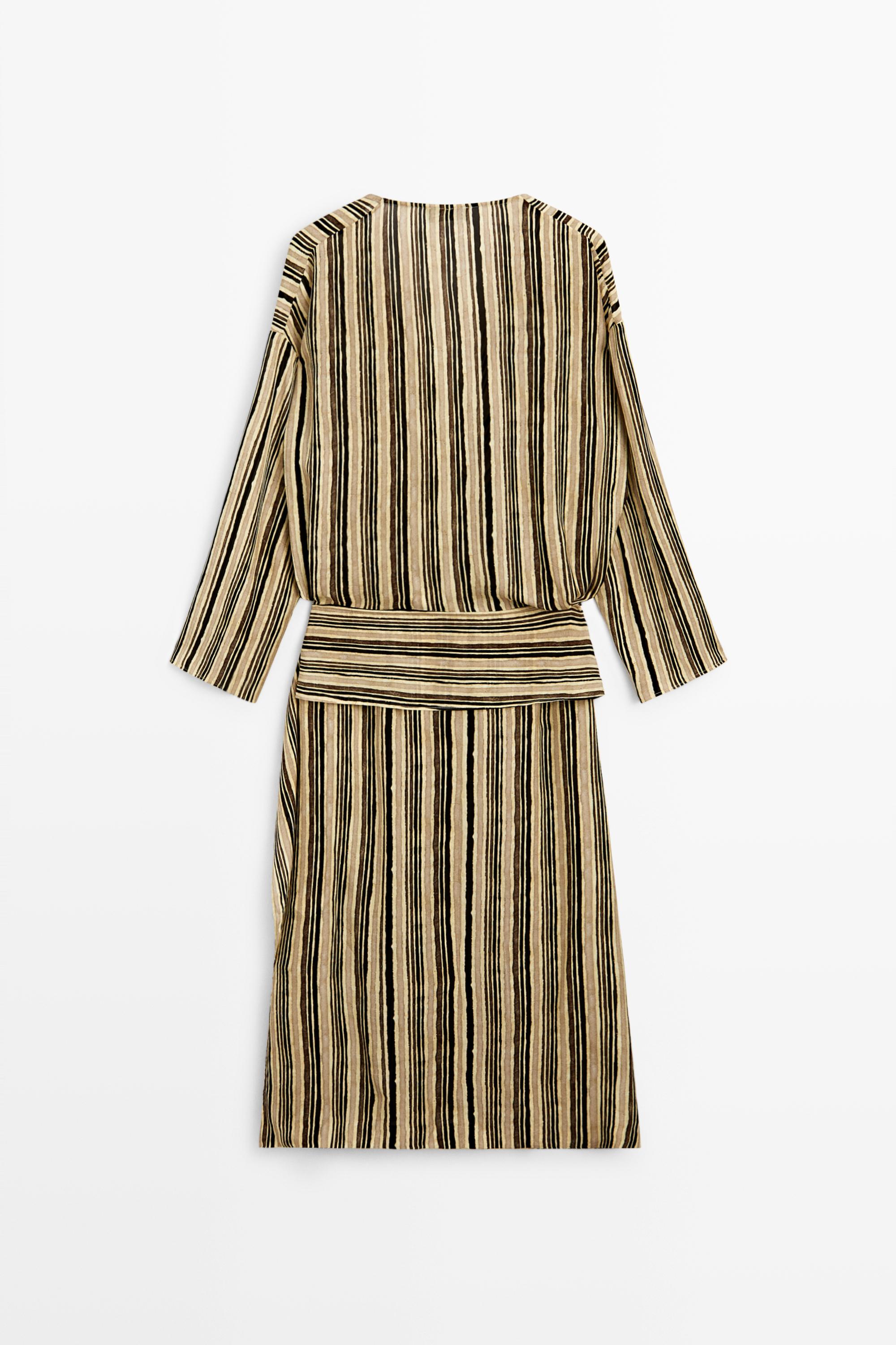 Striped midi dress with corset belt