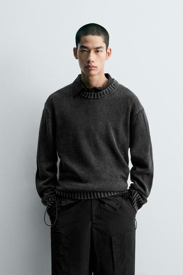 Zara 水洗棉質針織衫 - 深灰色