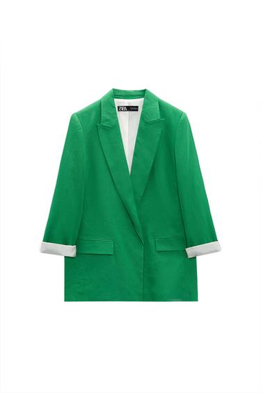 LINEN BLAZER WITH PRINTED CUFFS