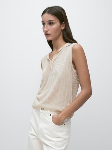 Zara Semi-sheer flowing polo shirt - Ecru