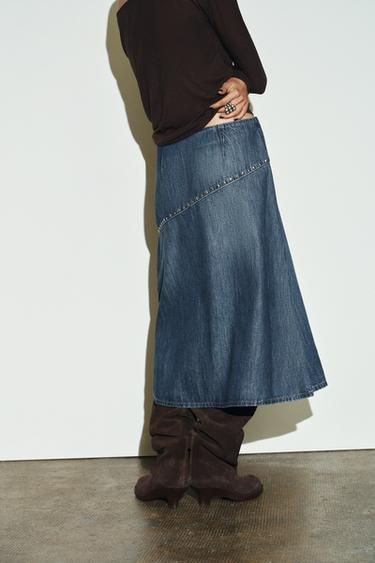 TRF STUDDED DENIM SKIRT - Blue by Zara - Image 4