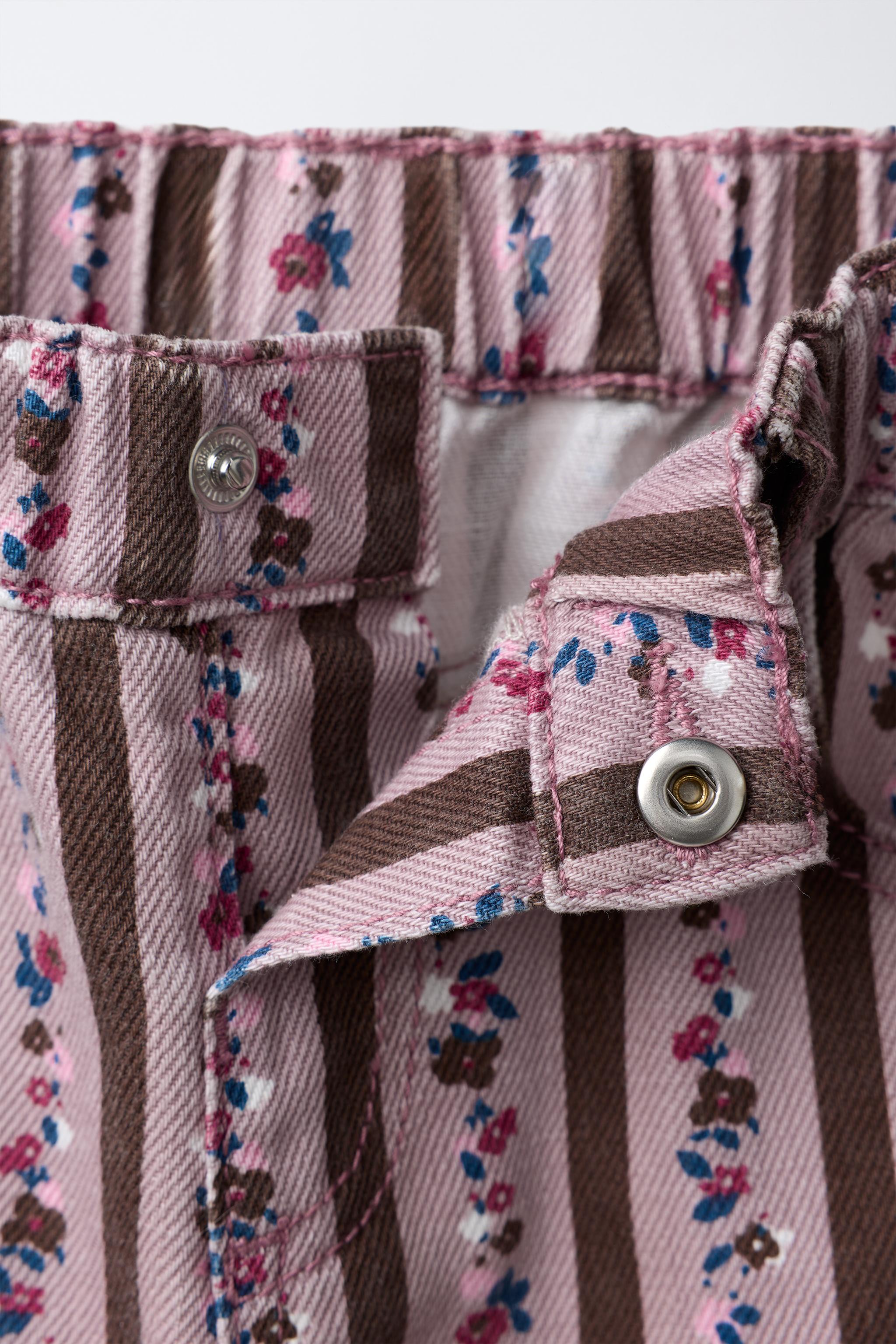 STRIPED AND FLORAL TWILL STRAIGHT PANTS