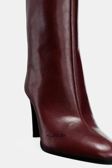 LEATHER BLOCK HEEL BOOTS - Burgundy Red by Zara - Image 7