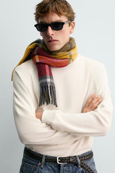 WOOL BLEND CHECK SCARF AARON LEVINE X ZARA - Coral by Zara - Image 0
