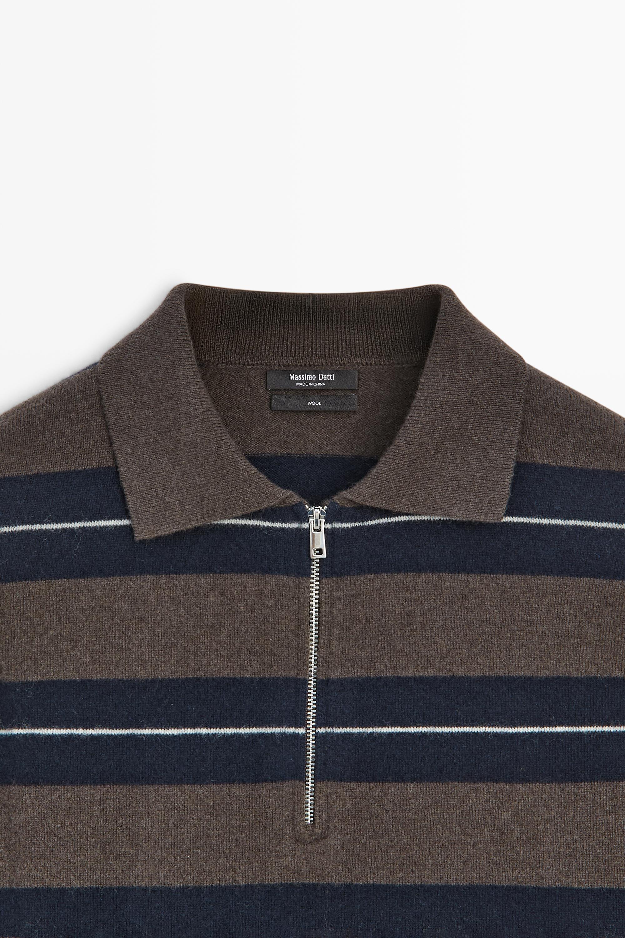 100% wool zip polo sweater