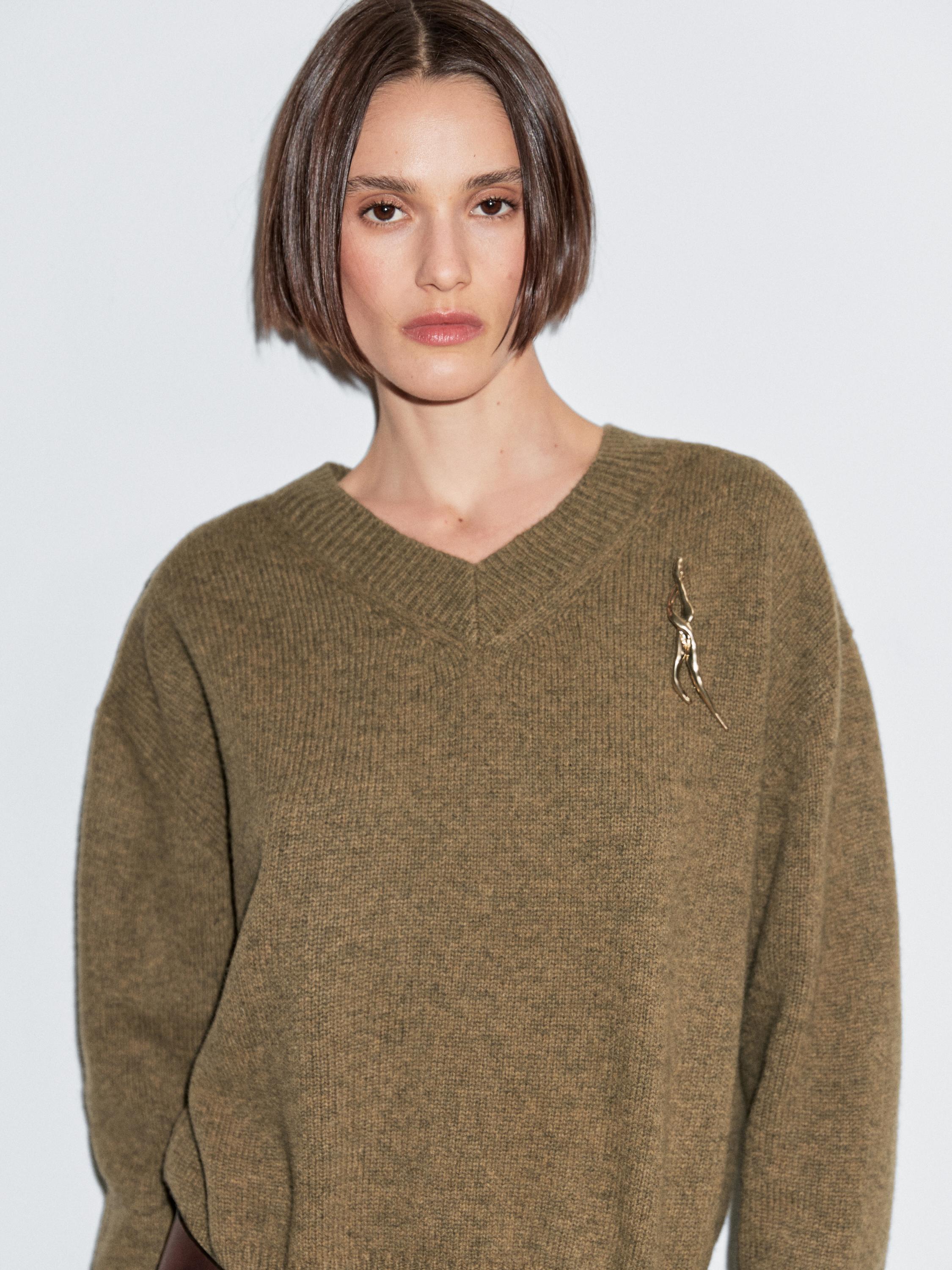 Pull en maille 100 % laine à col V