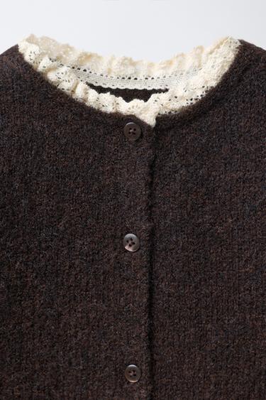 GILET PULL 2 EN 1 EN MAILLE DENTELLE AVEC LAINE - Marron de Zara - Image 2