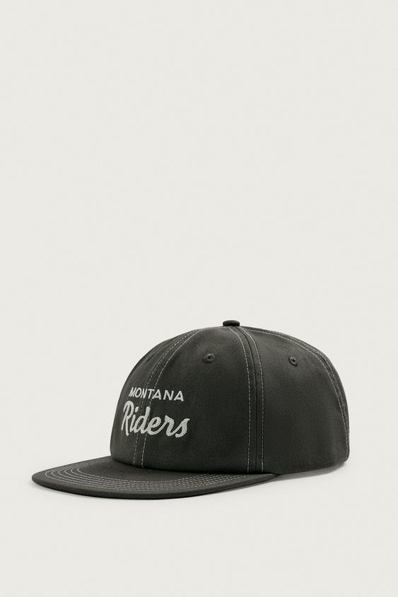 CONTRAST EMBROIDERY FLAT PEAK CAP - Dark grey by Zara - Image 0