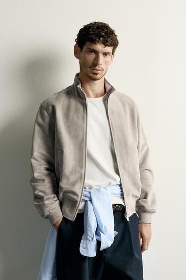 REGULAR FIT FAUX SUEDE JACKET - Light grey by Zara