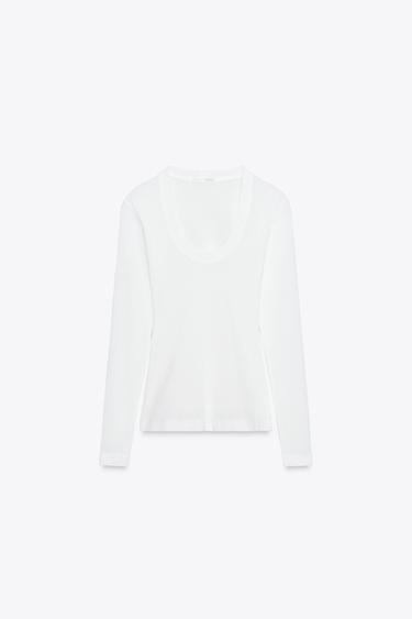T-SHIRT EN CRÊPE À MANCHES LONGUES - Écru de Zara - Image 6