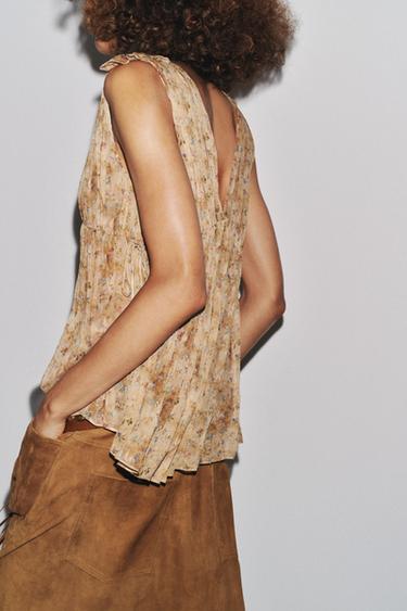 TOP À IMPRIMÉ FLORAL ZW COLLECTION - Beige-marron de Zara - Image 2