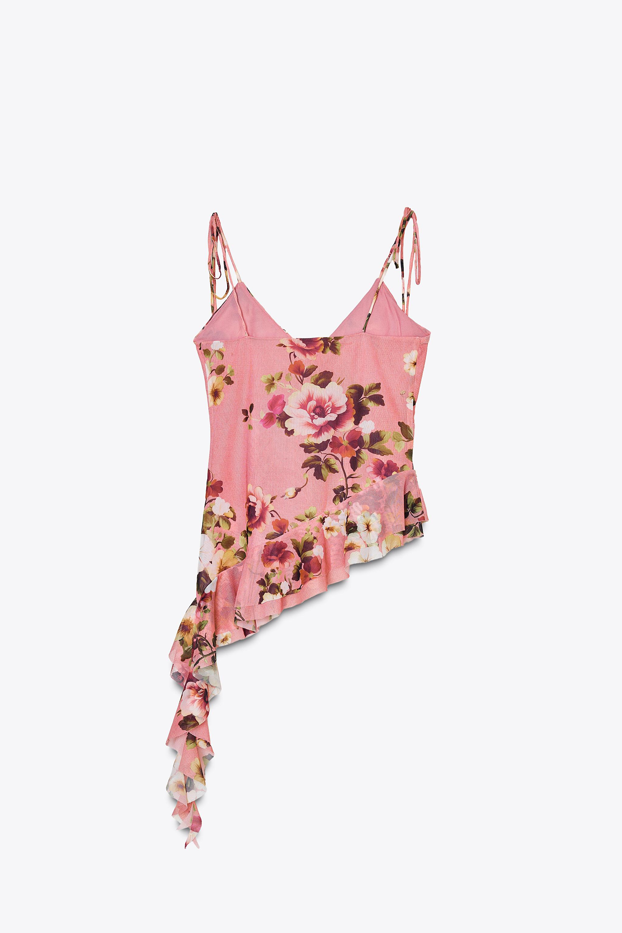 贅沢屋の プリントチュールストラップトップス - ピンク | ZARA Japan / 日本 トップス