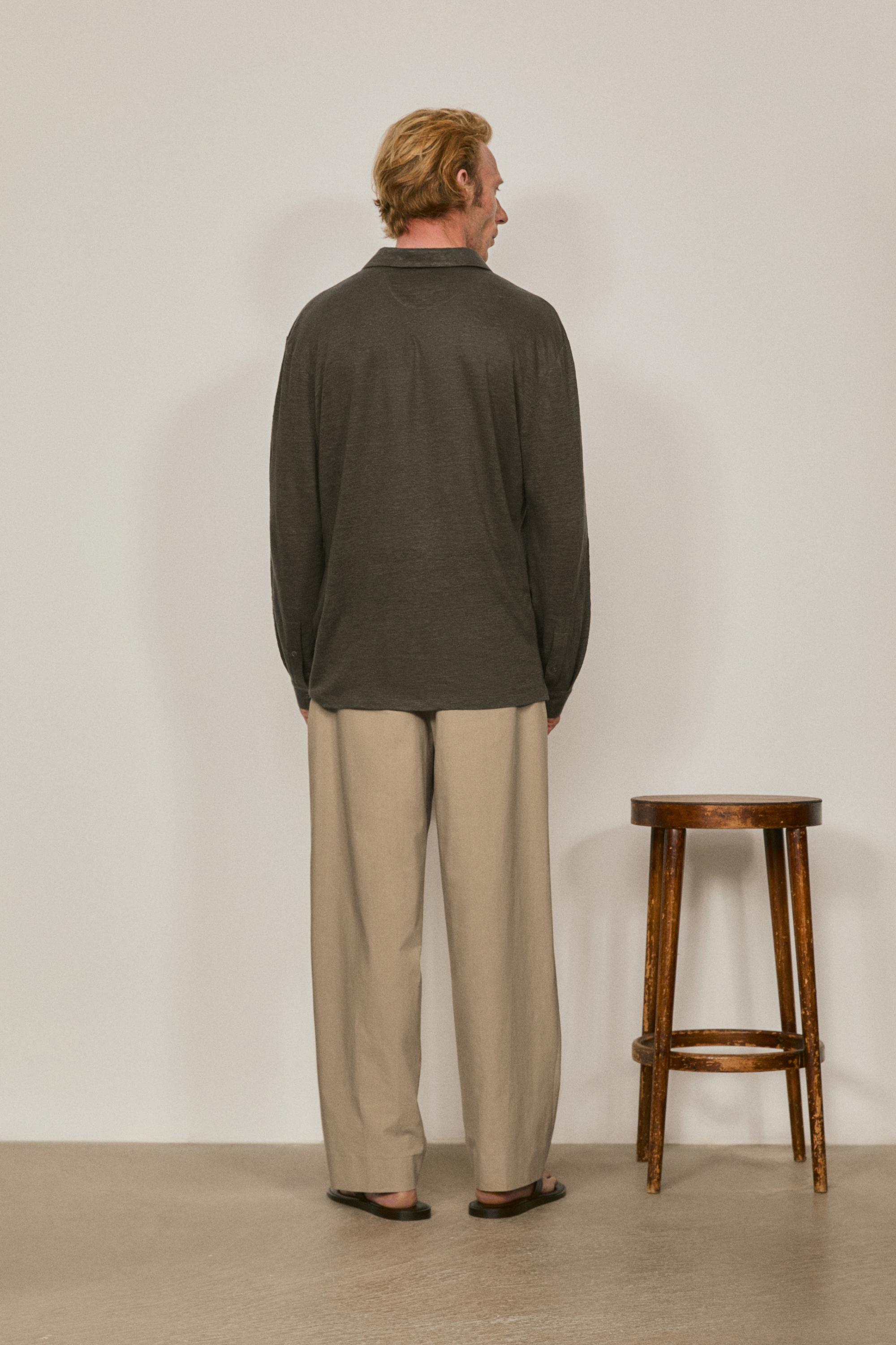 100% linen long sleeve polo shirt