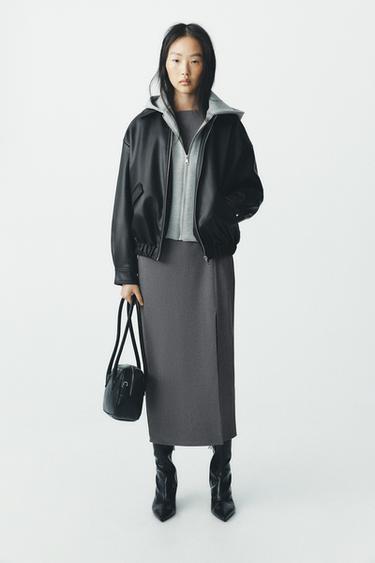 CONTRAST FAUX LEATHER JACKET - Black by Zara - Image 0