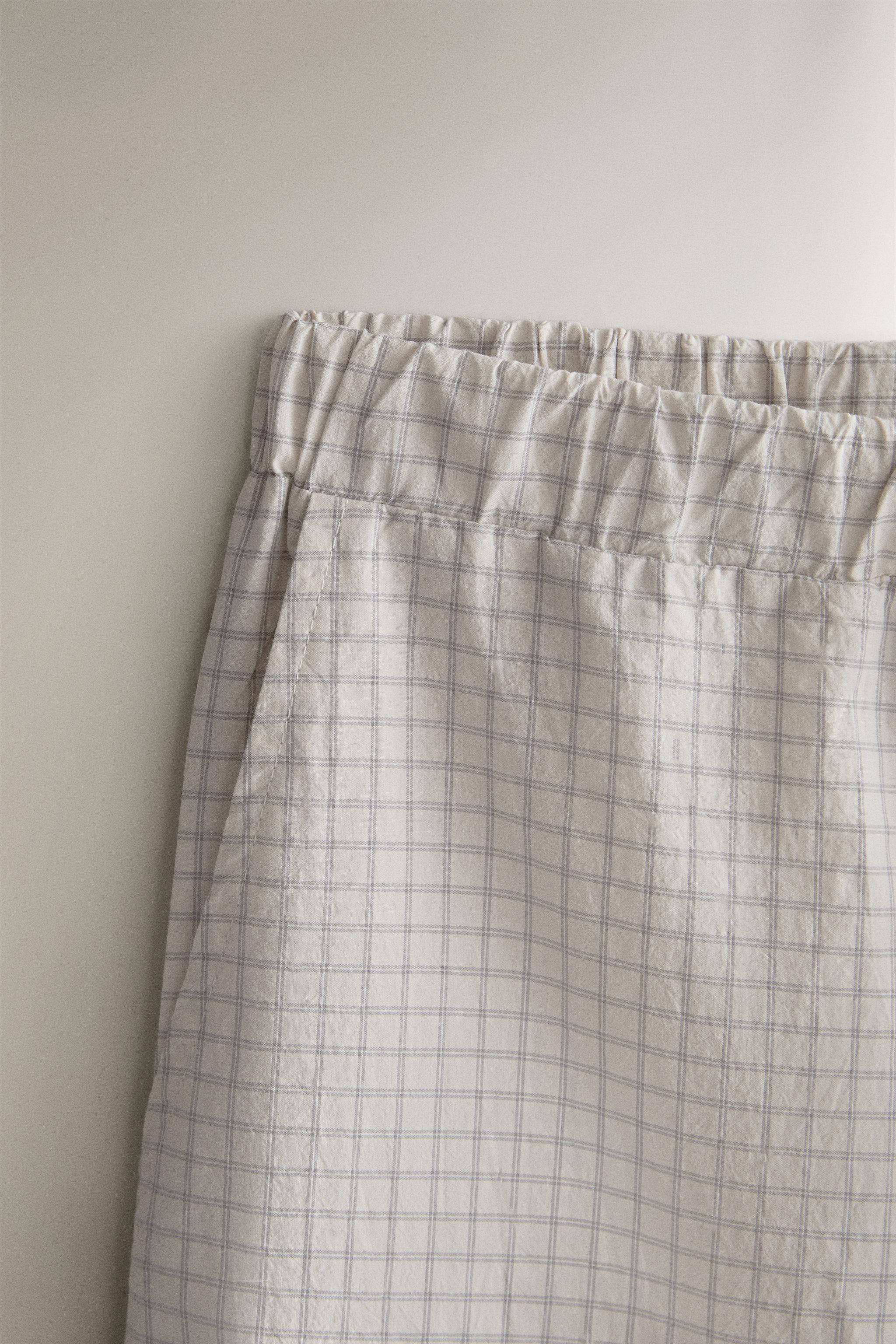 COTTON CHECK TROUSERS — Ecru