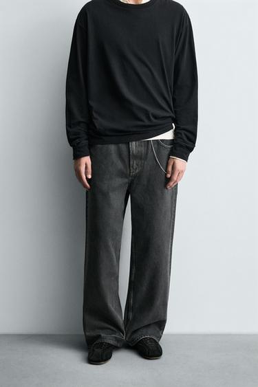 Zara WAXED EFFECT BAGGY FIT JEANS - Charcoal