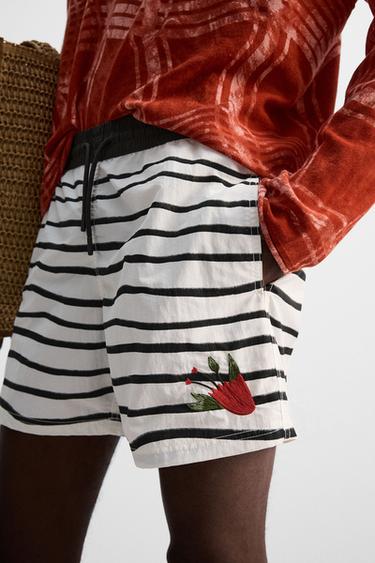 OTIS KWAME KYE QUAICOE PRINTED MID-LENGTH SWIMMING TRUNKS - Black / White by Zara - Image 4