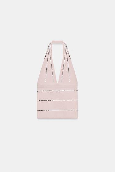 SEQUINNED HALTER TOP - Pink by Zara - Image 5