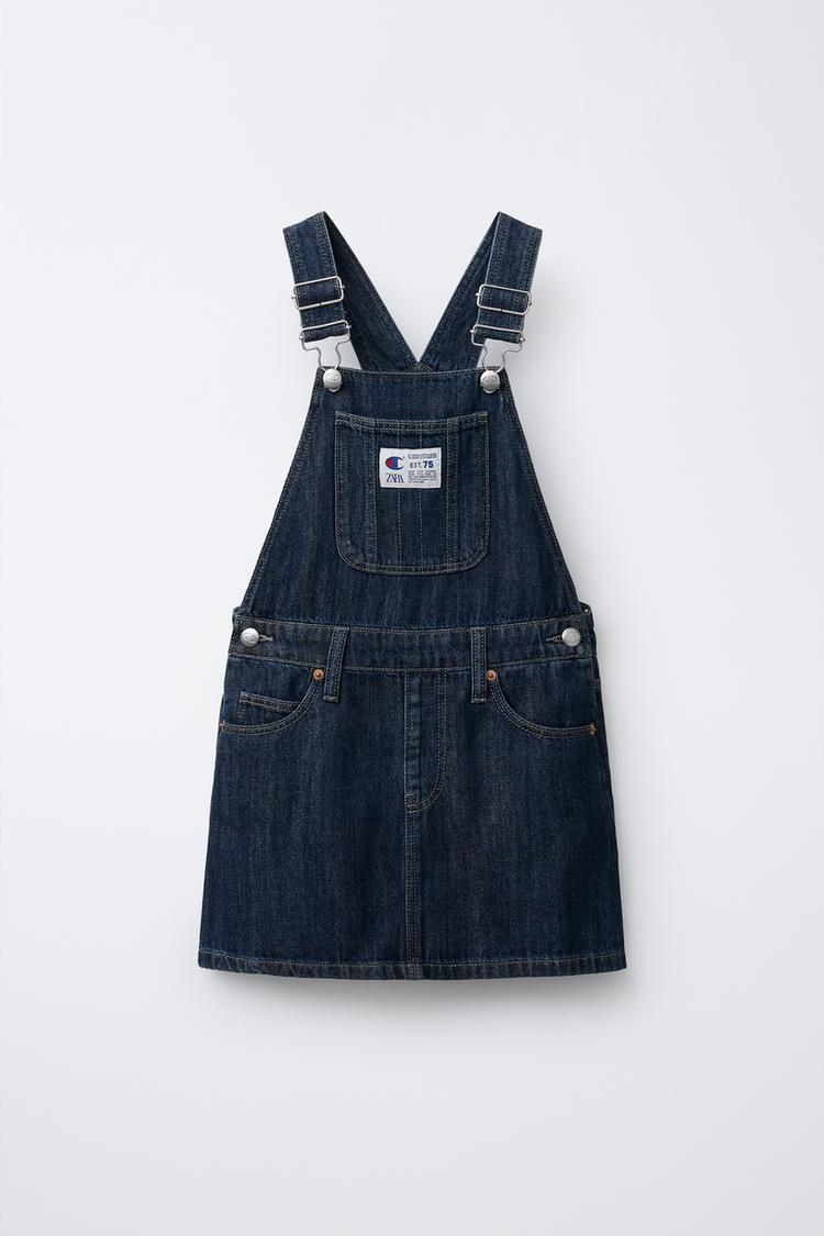 CHAMPION ® X ZARA LABEL DENIM PINAFORE DRESS Blue ZARA India