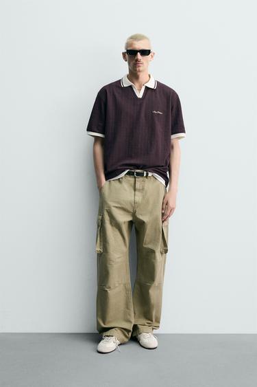 EMBROIDERED VERTICAL JACQUARD POLO SHIRT - Burgundy by Zara
