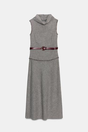 ROBE MI-LONGUE STRUCTURÉE CEINTURE - Sable de Zara - Image 6