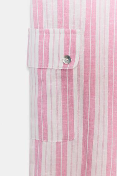 PANTALON À RAYURES ET PLIS - Rose / Blanc de Zara - Image 4