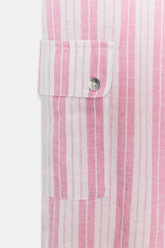 PANTALON À RAYURES ET PLIS - Rose / Blanc de Zara - Image 4