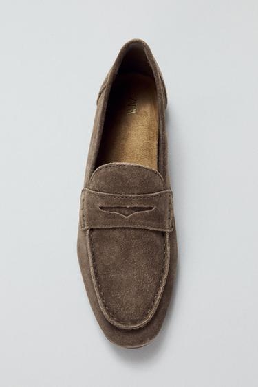 SPLIT SUEDE LOAFERS - Taupe Grey by Zara
